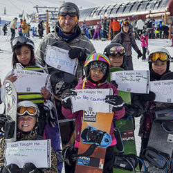 SOS youth on the mountain holding signs with what they've learned